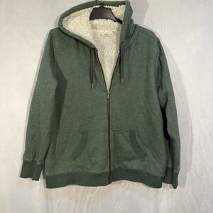 LL Bean Sherpa Lined Full Zip Hoodie Sweatshirt Size XL Green Women's